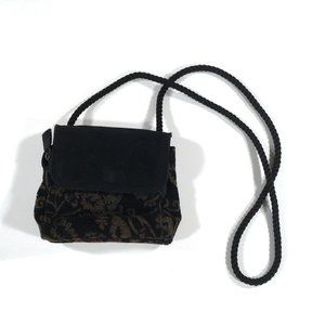 Liz Claiborne Over The Shoulder Evening Bag Black Suede Satin Rope